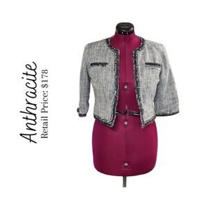 Anthracite Black-White-Gray Tweed Fringe Jacket